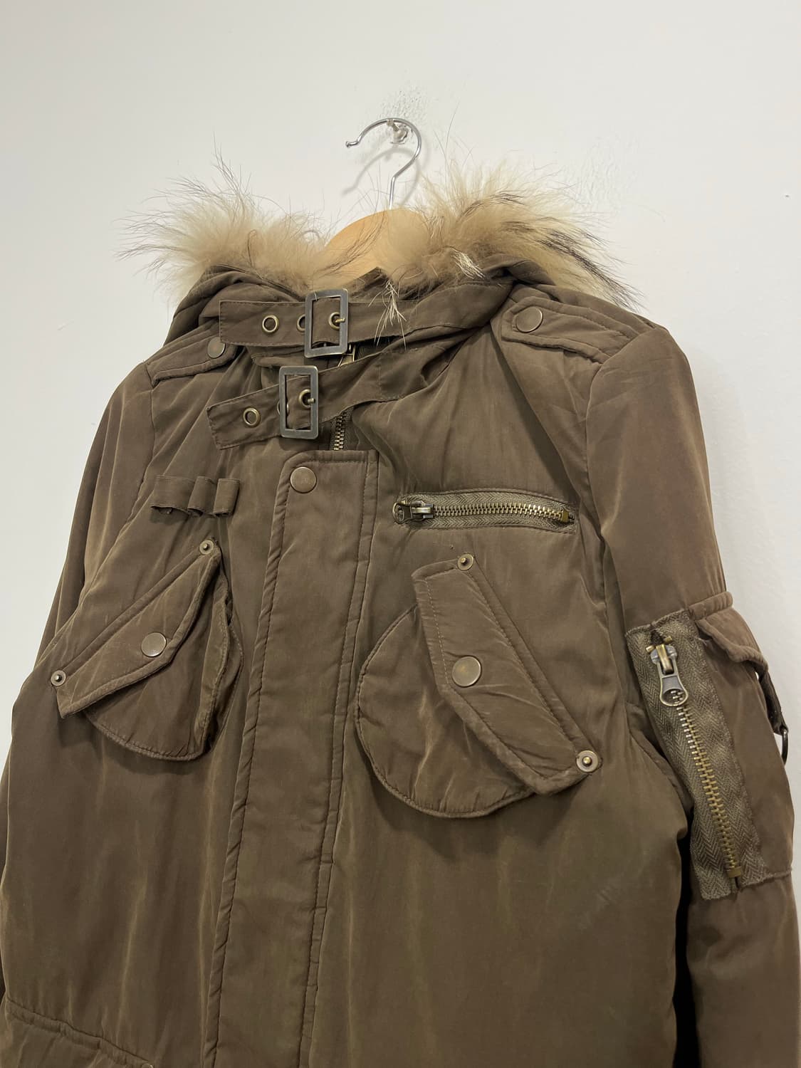 락펑크 카고 넥버클 브라운 야상 집업 자켓 상품이미지5