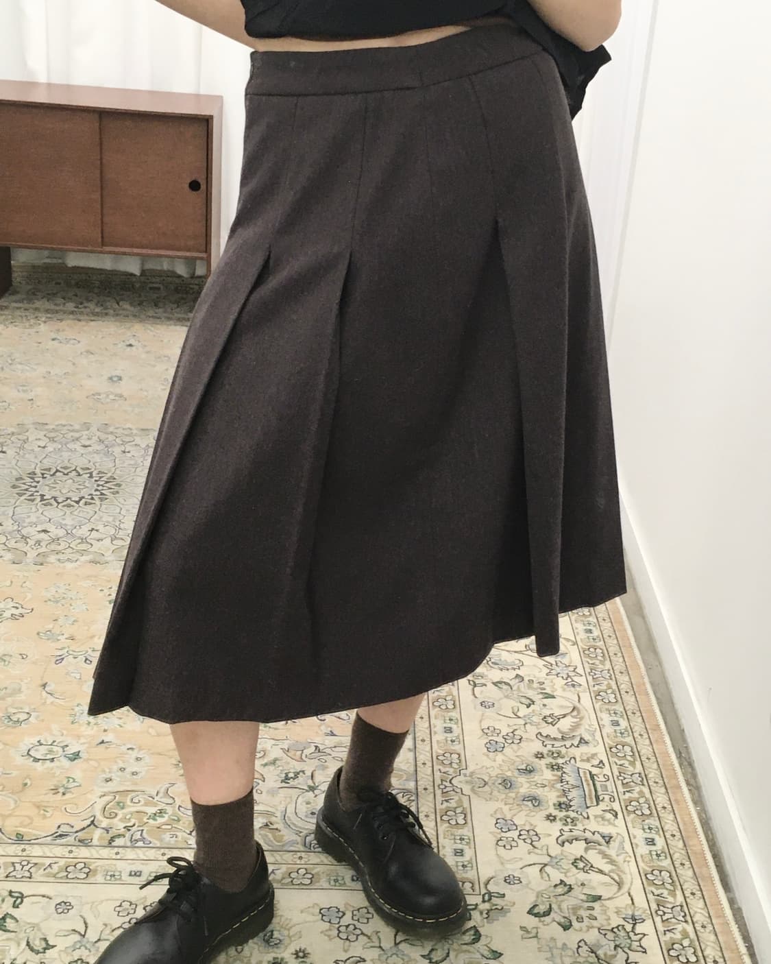 브라운 플리츠 미디 스커트 상품이미지3