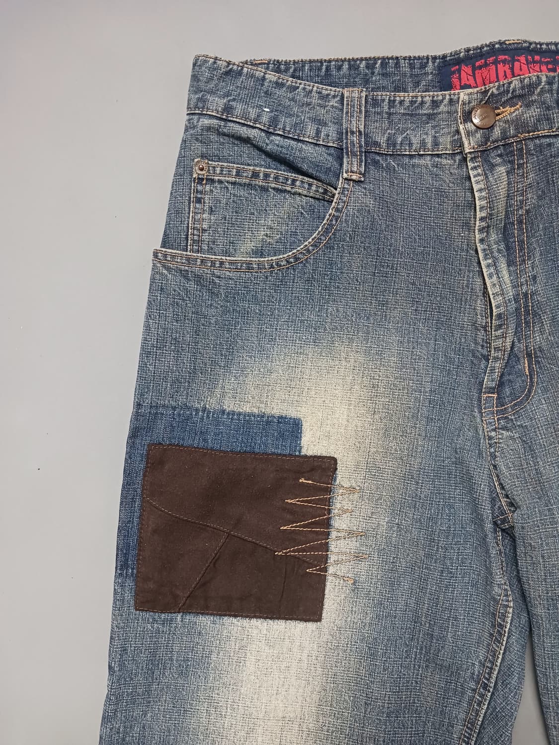 [33] 잠뱅이 스톤워싱 패치워크 와이드 배기진 청바지 상품이미지2