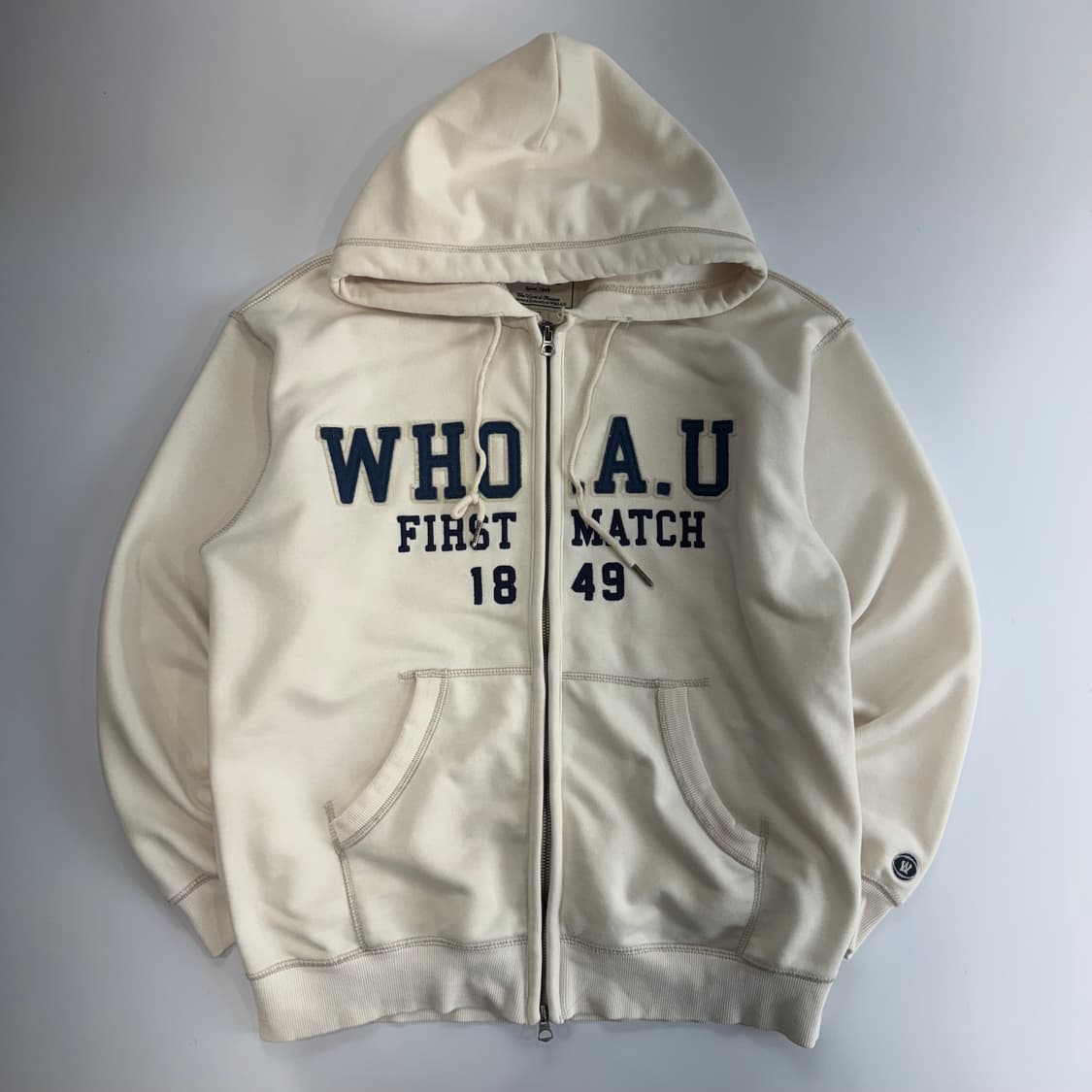 Who A U 후아유 네이비 로고 아이보리 후드집업 상품이미지3