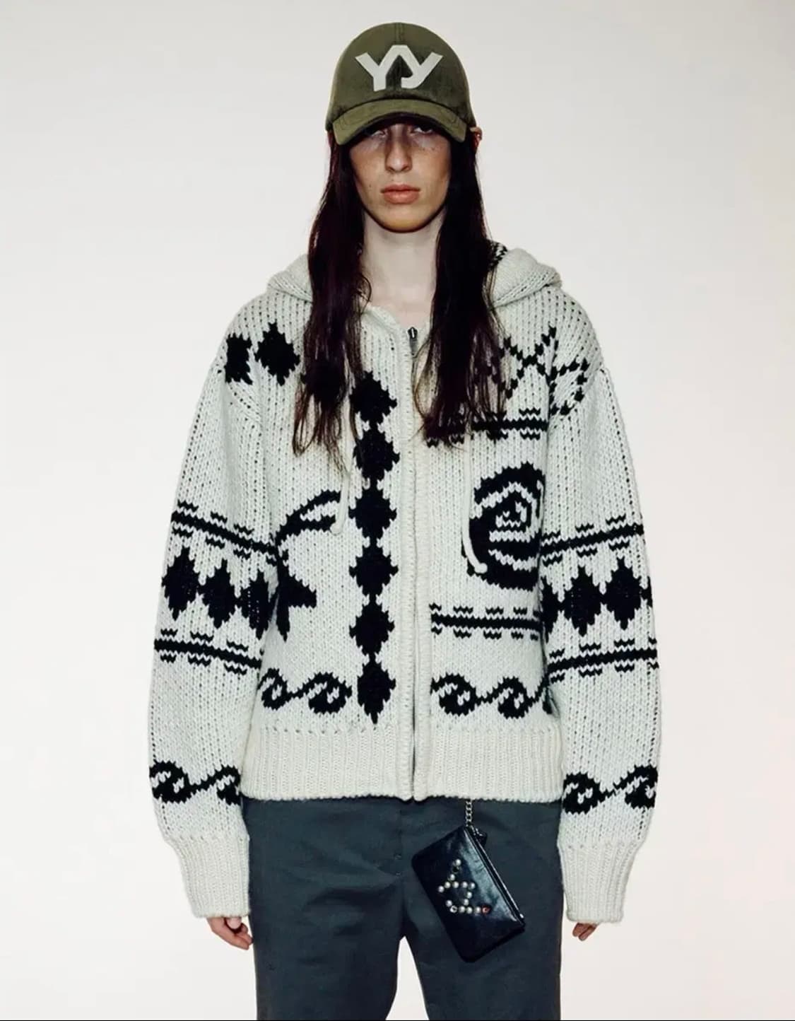 오픈와이와이 로즈 디어 자카드 니트 자켓 상품이미지1