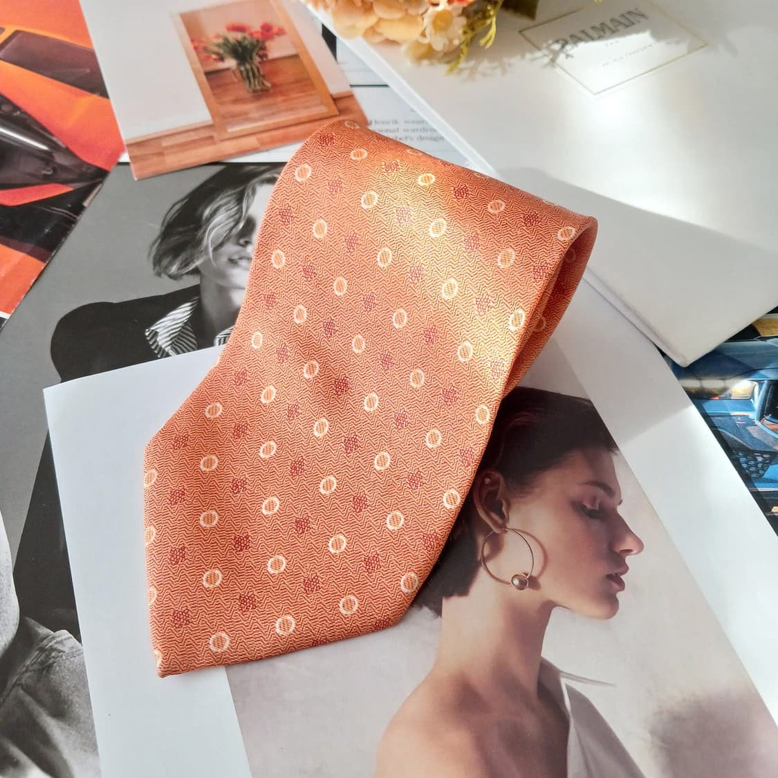 발망 실크 오렌지 마이크로 패턴 넥타이 9.4cm A+등급 A19162
 상품이미지2