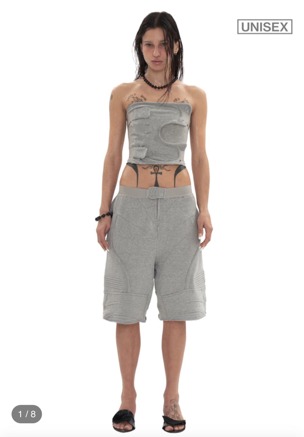 BIKER BANDING SWEAT SHORT 그레이 S사이즈 상품이미지1