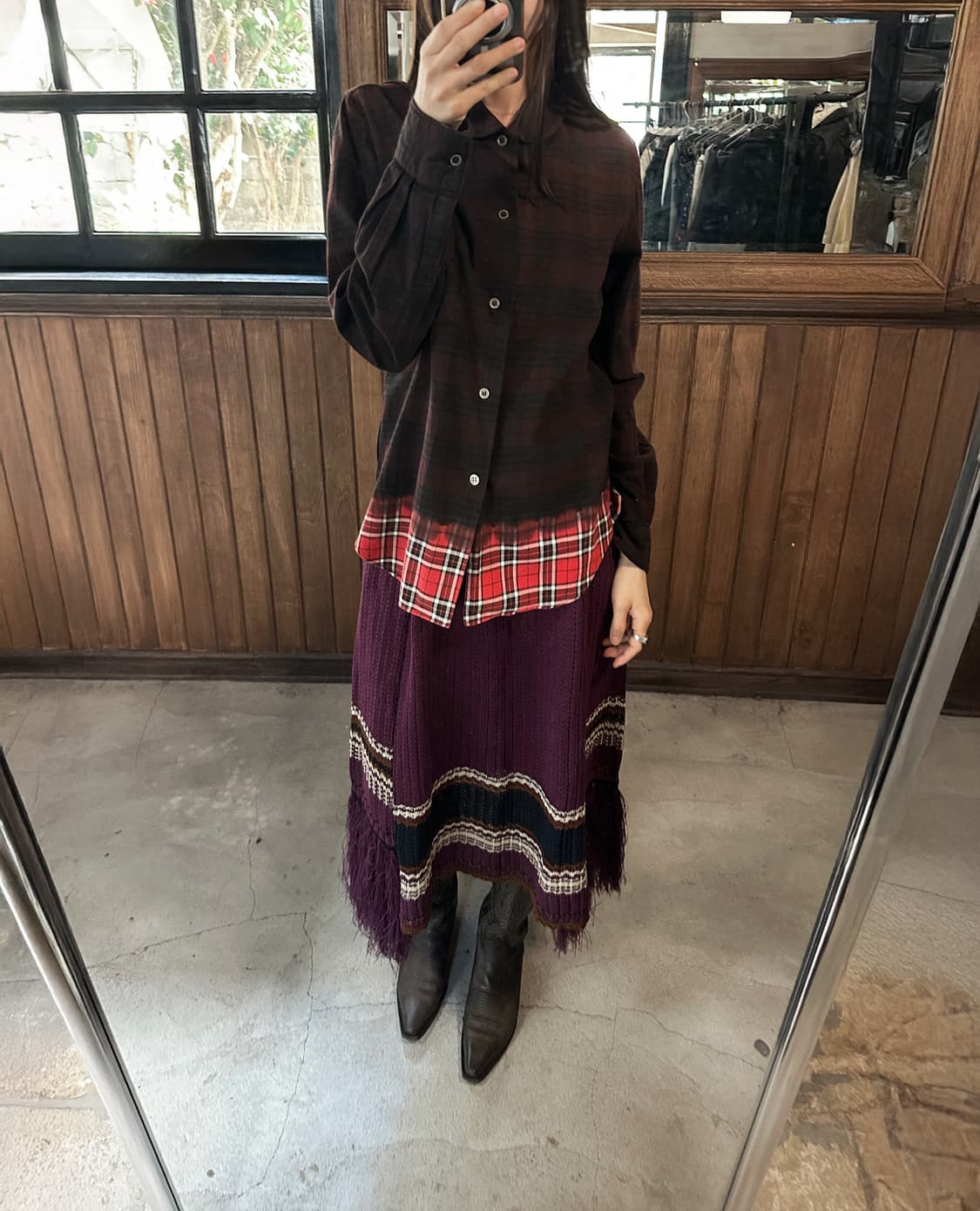 LENZ plum fringe knit skirt 상품이미지2