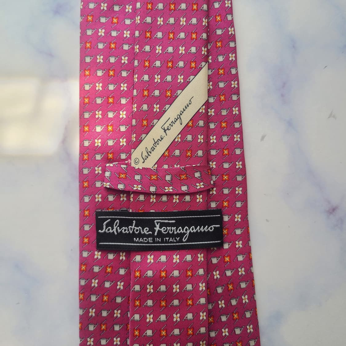 페라가모 실크 핑크 플라워 자카드 넥타이 9.6cm A등급 G1 상품이미지4
