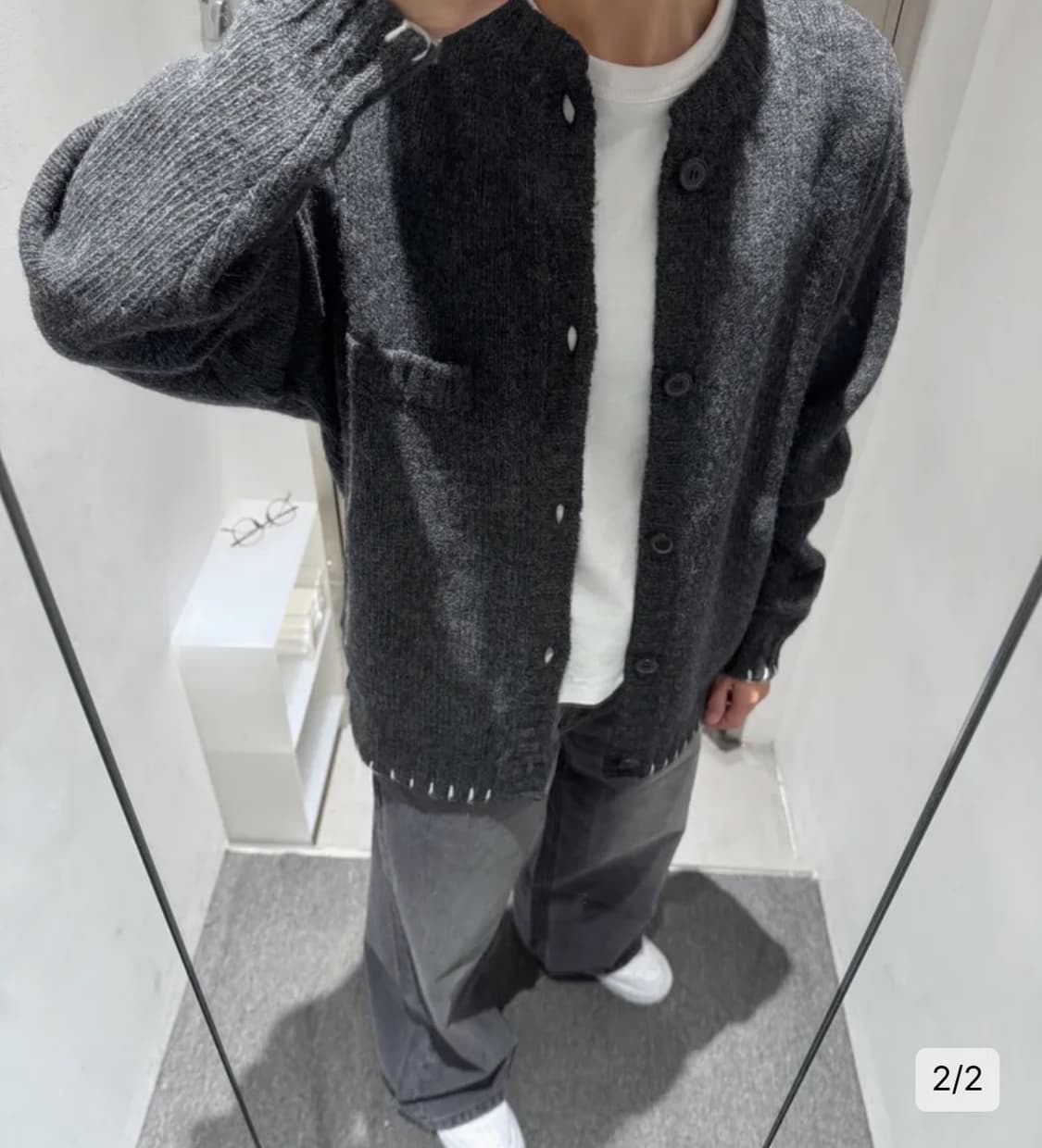 인사일런스 스티치 라운드넥 버튼 카디건 MELANGE CHARCOAL L 상품이미지4