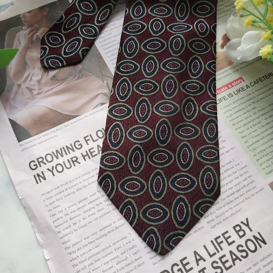 마크 크로스 실크 와인 지오메트릭 넥타이 9.2cm A+등급 K1511
 상품이미지4