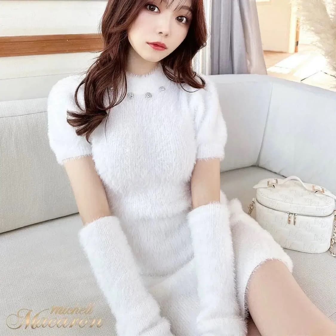 미쉘마카롱 미셸마카롱 큐빅 퍼 원피스  상품이미지1