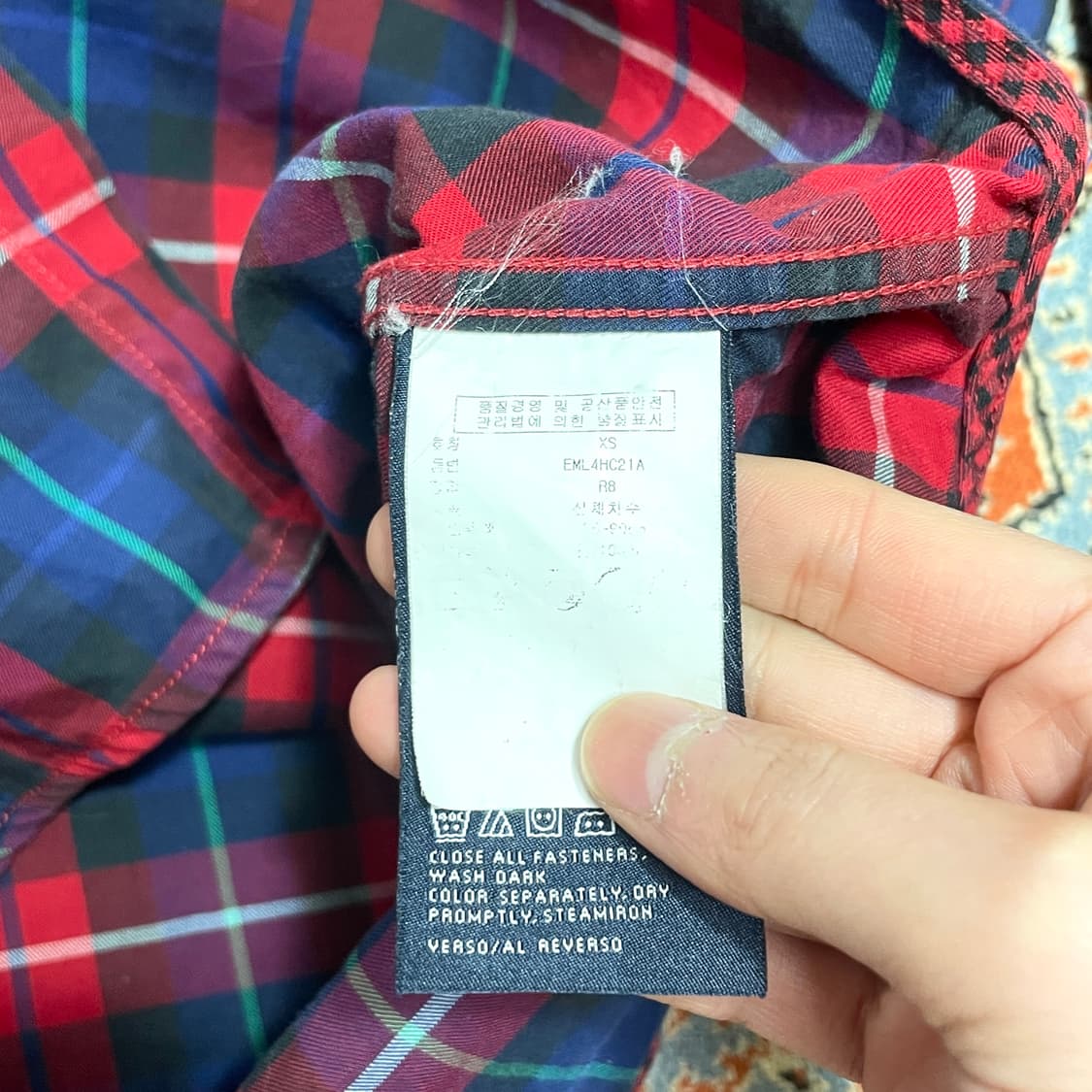 타미힐피거 레드 타탄체크 셔츠 남방 남성XS 상품이미지5