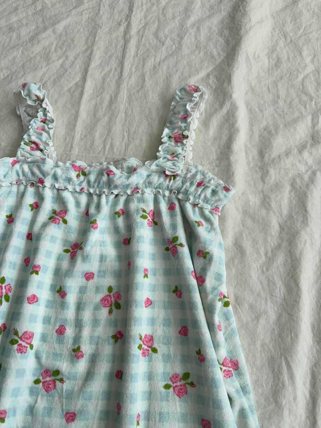 애플민트 하이틴 러블리 체크 테리 슬리브리스 상품이미지3