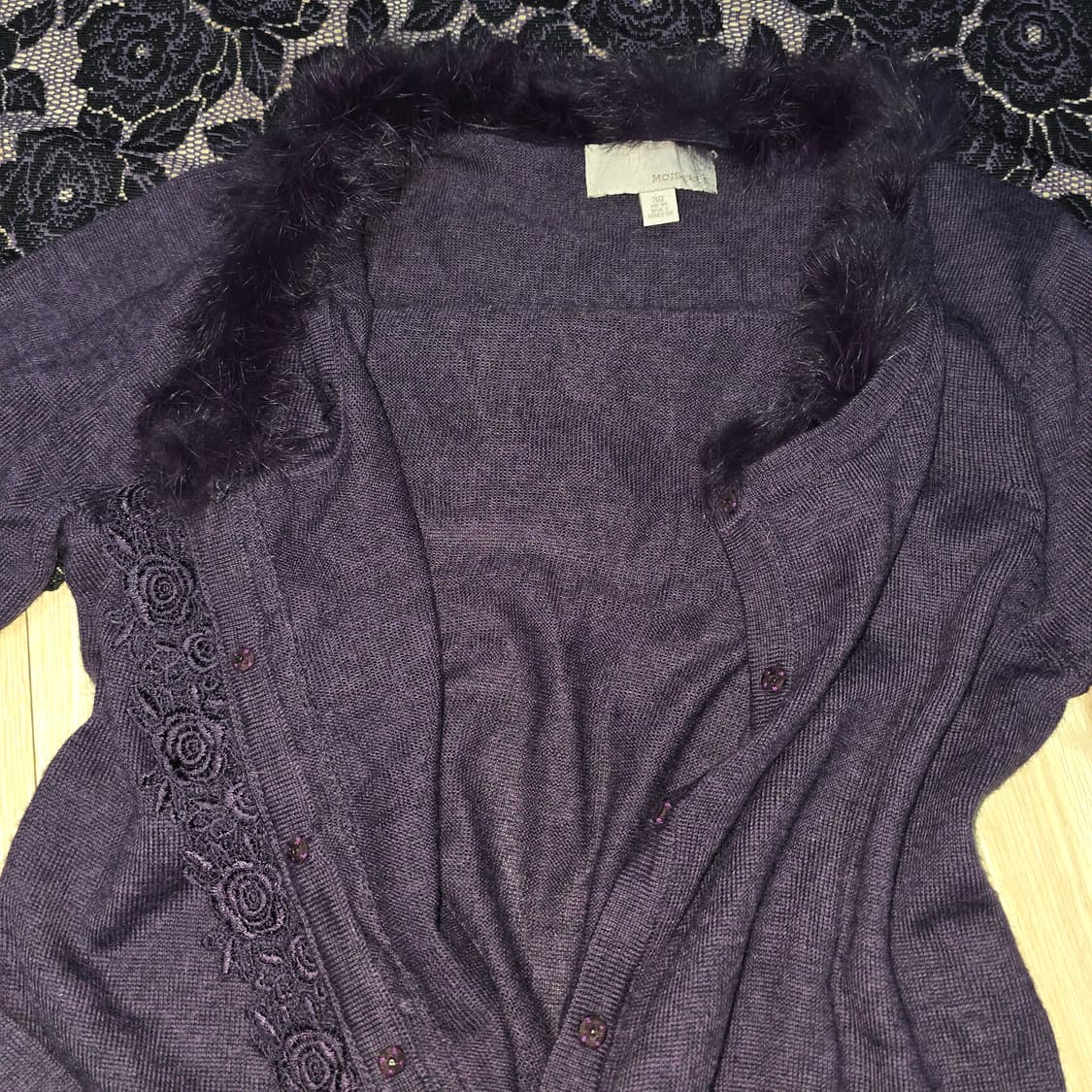 홍콩빈티지)퍼플 퍼 고딕로리타 로즈st 큐빅 로맨틱 니트 가디건블라우스 상품이미지5