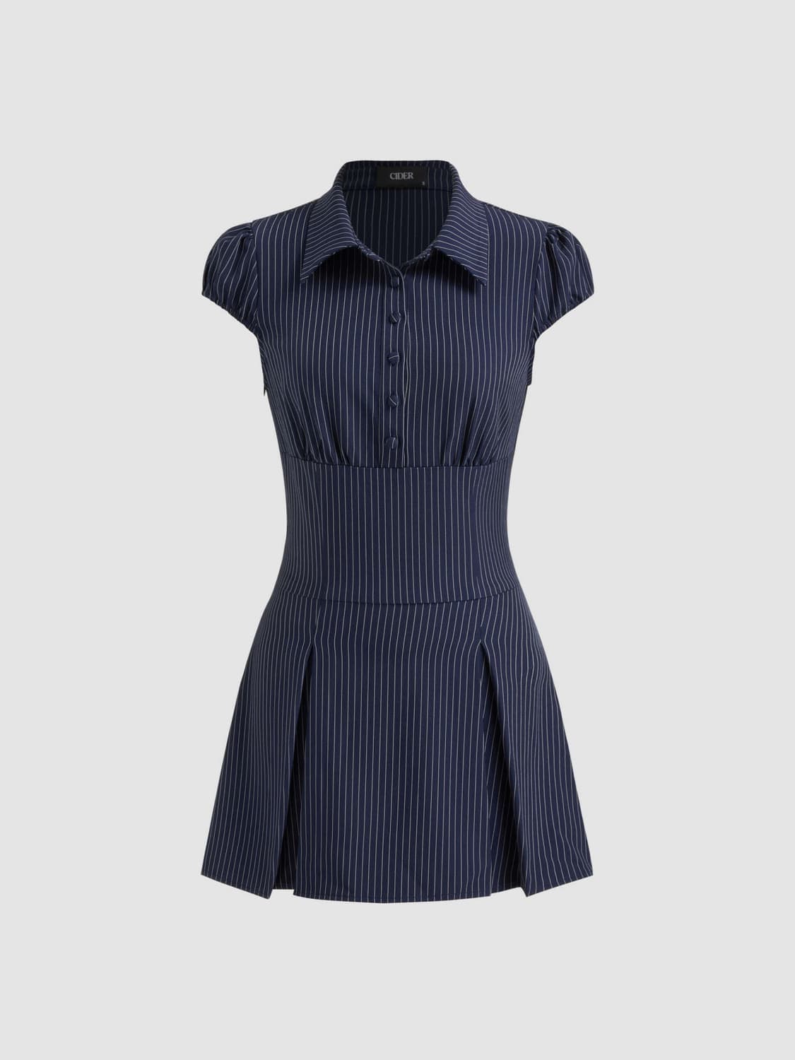 COLLAR STRIPES PLEATED SHIRT MINI DRESS 상품이미지1