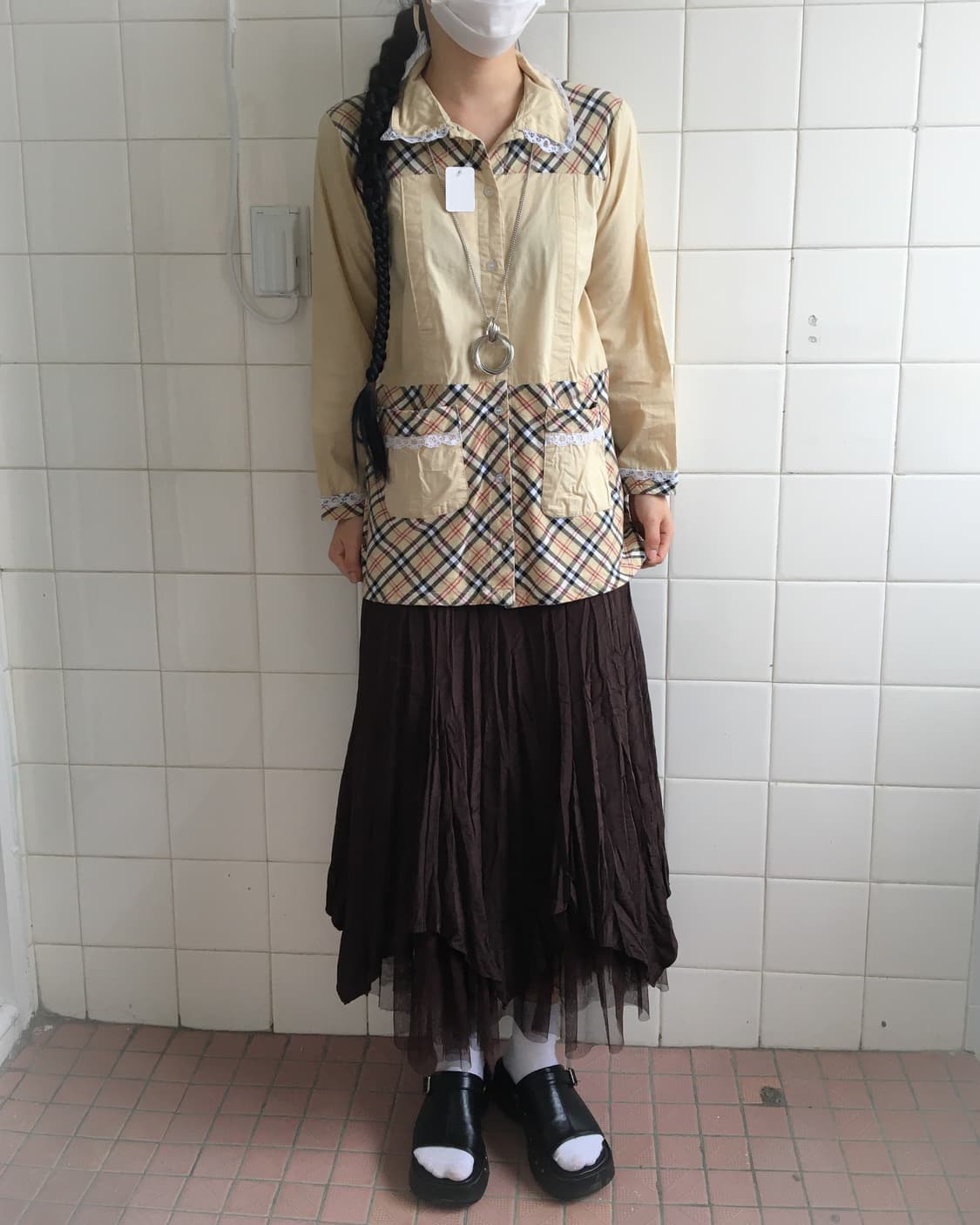 Check pattern layered lace trimming jack 상품이미지7