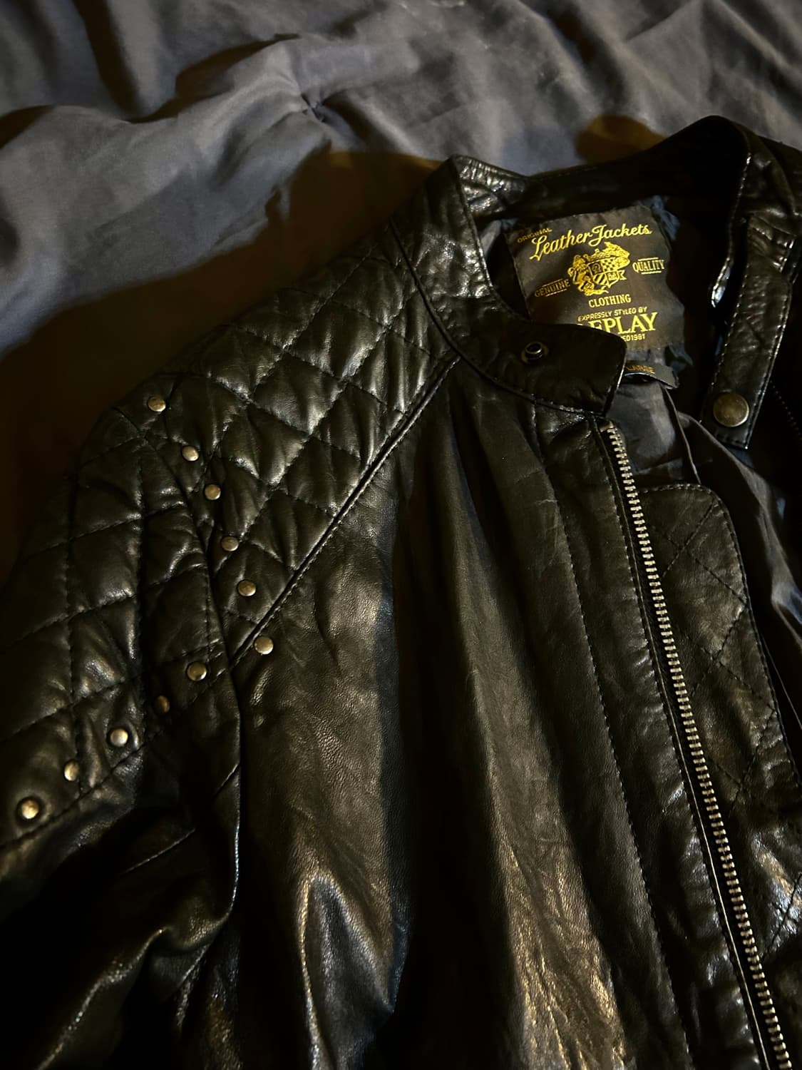 Stud Sheep Skin Biker Leather Jacket 상품이미지4