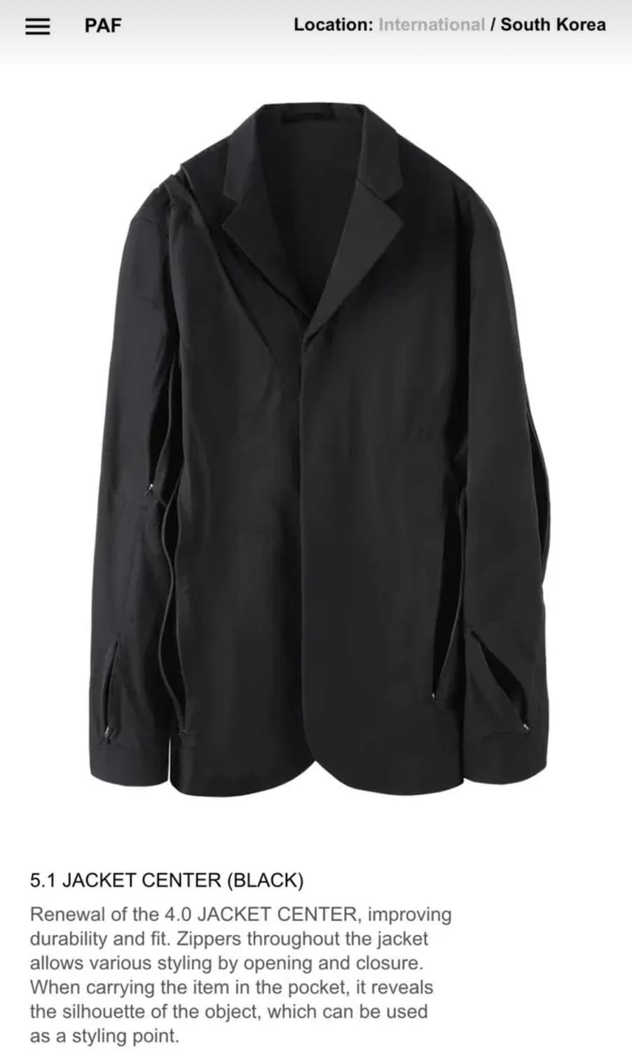 S) paf 5.1+ center jacket 상품이미지1