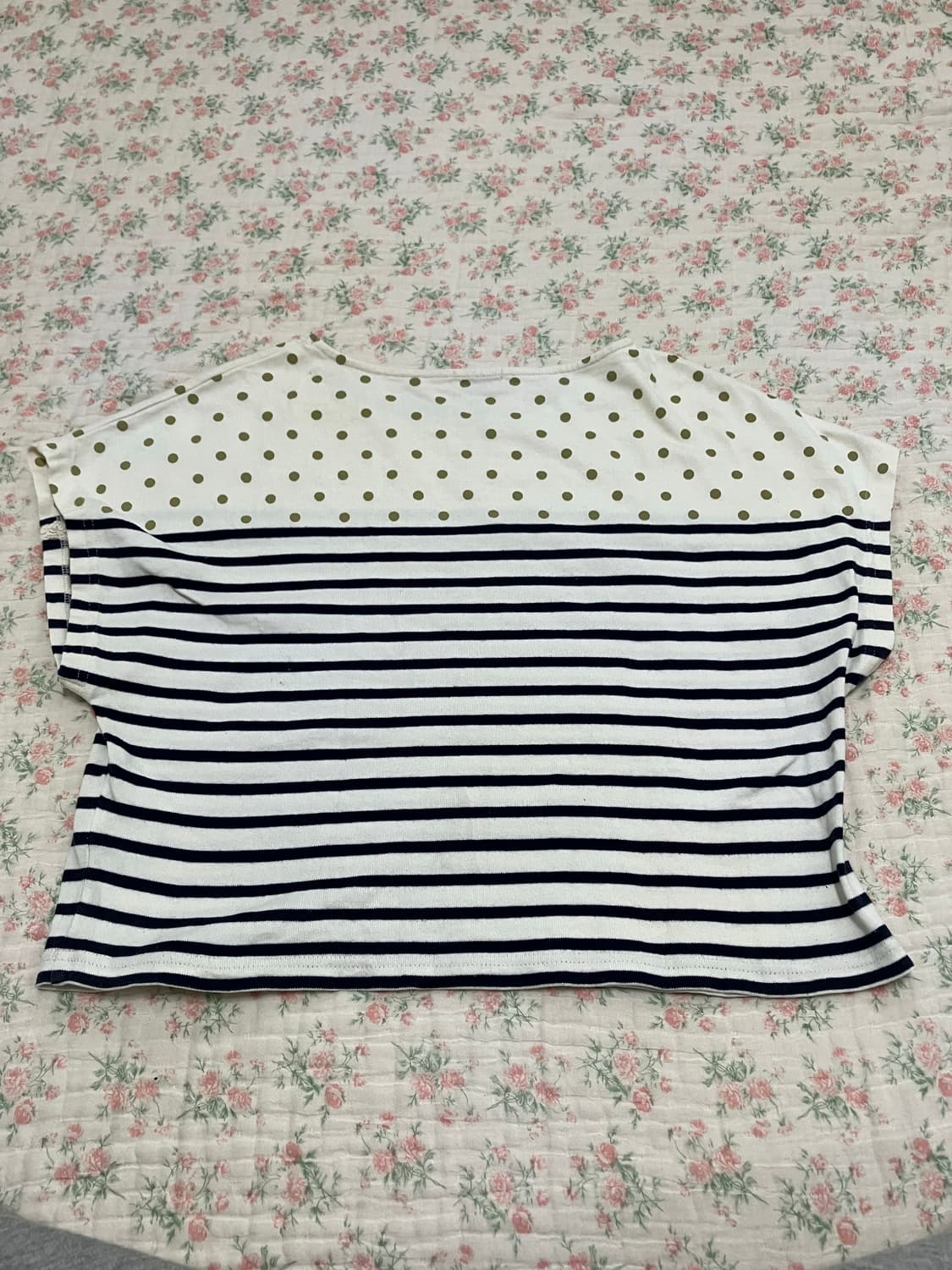 빈티지 어스 뮤직 레이스 도트 스트라이프 반팔 1110 모리걸 y2k 스 상품이미지5