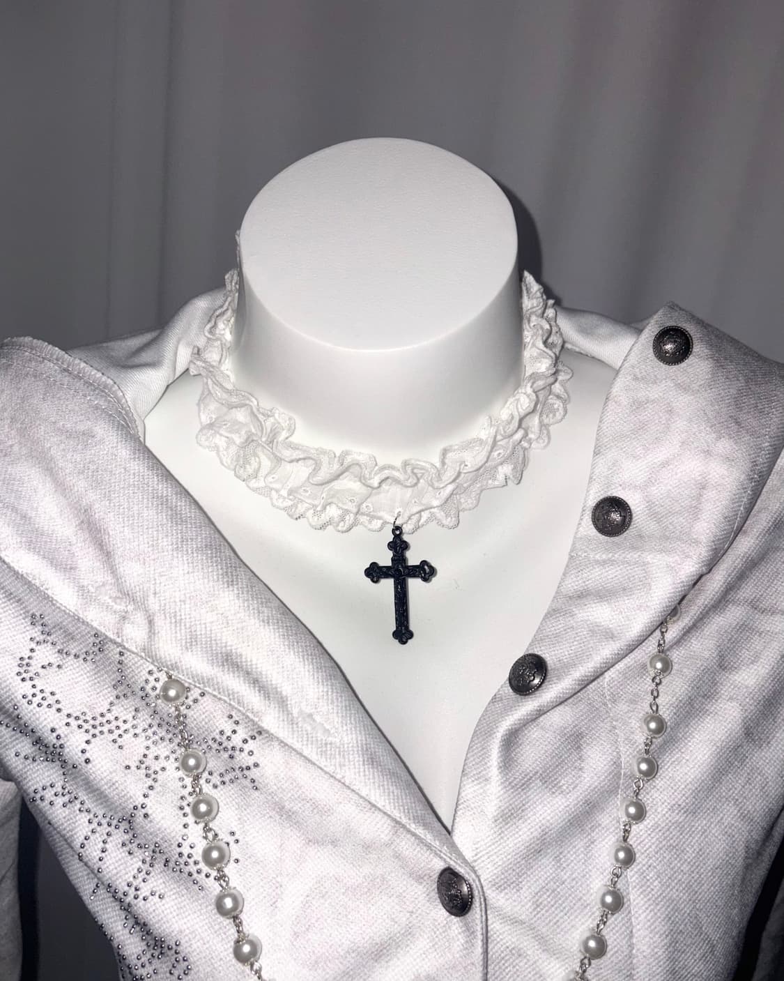 레이스 십자가 초커 일본 빈티지 고딕 갸루 로리타 st 상품이미지1