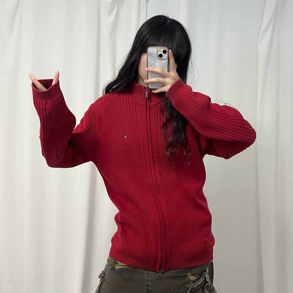 Tommy Hilfiger red 2way knit zip-up 상품이미지1