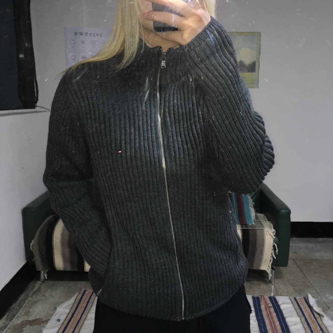 투티/0320 tommy hilfiger 울 안감 니트 집업 플리스 자켓 상품이미지1