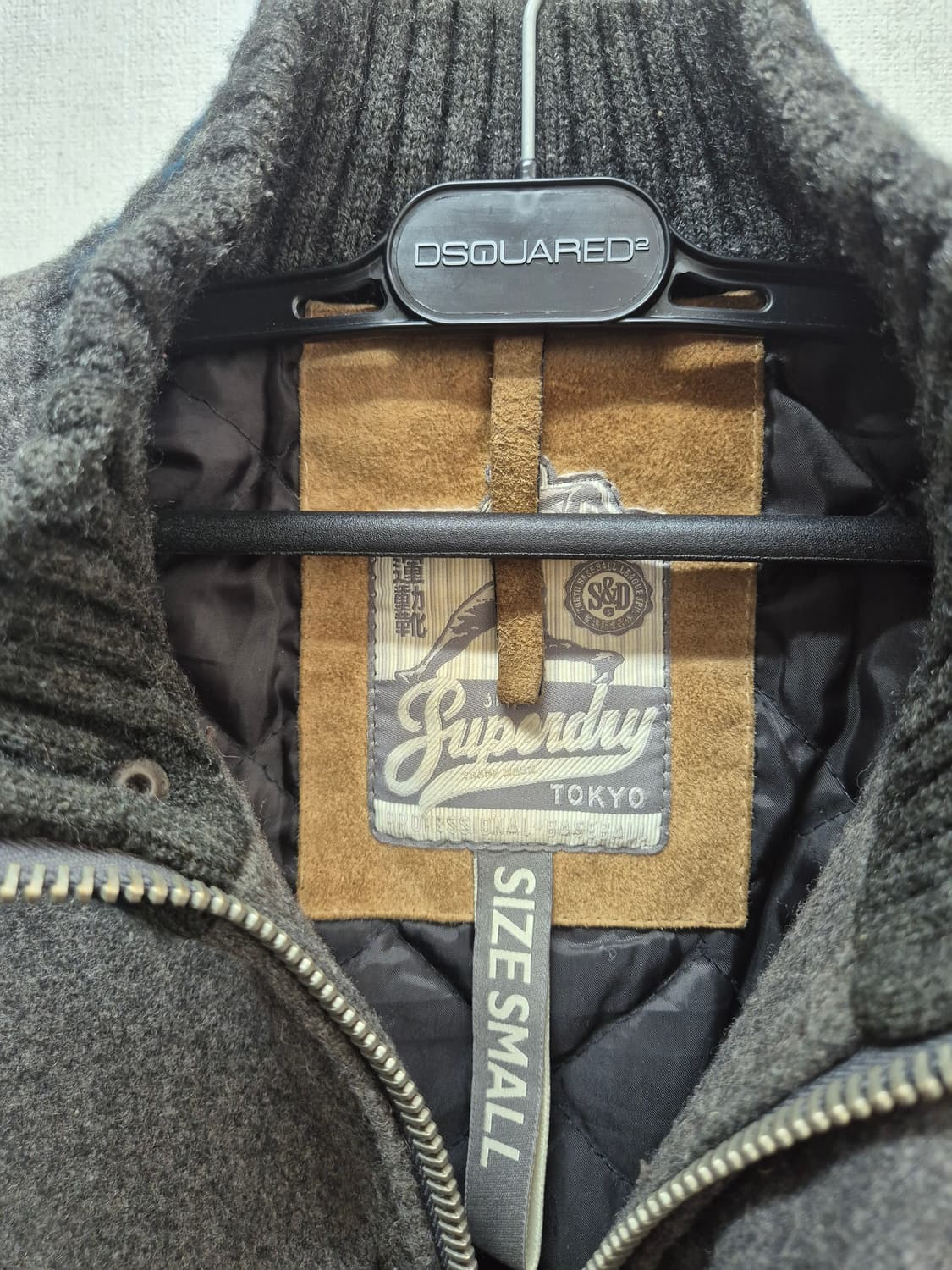 Superdry(슈퍼드라이) 울 레더 바시티 자켓(스타디움 점퍼)입니다. 상품이미지2