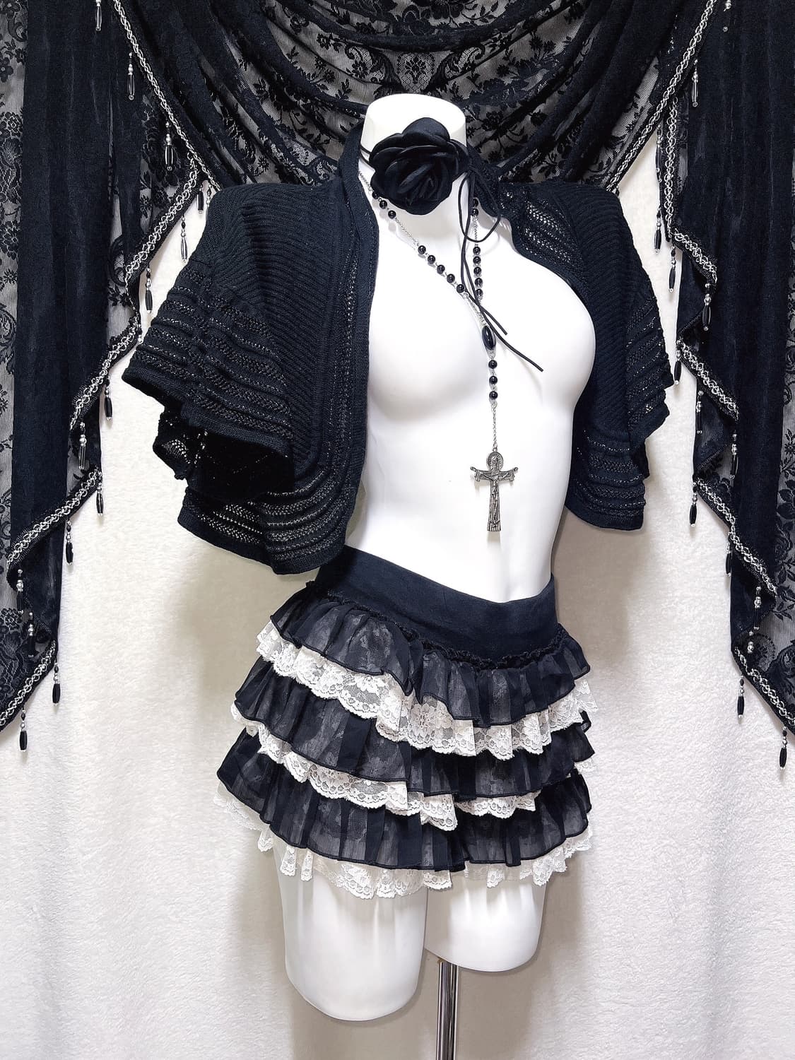 로맨틱고딕 고스 니트 프릴러플 숄 볼레로 가디건 다크페어리 그런지 핀터 상품이미지3