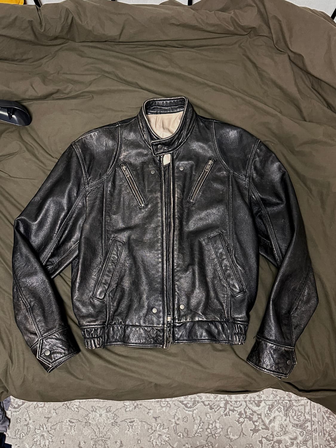 엘무드 스모커 카우하이드 바이커 레더 자켓 번트 블랙 46사이즈 판매 상품이미지1