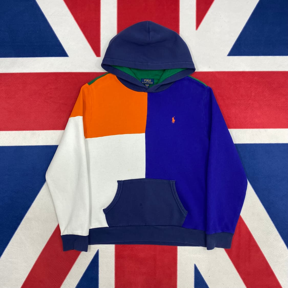 폴로 컬러블록 후드티 실측 M  상품이미지1