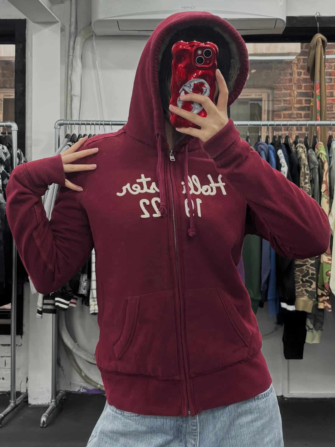 홀리스터 버건디 후드집업 상품이미지3