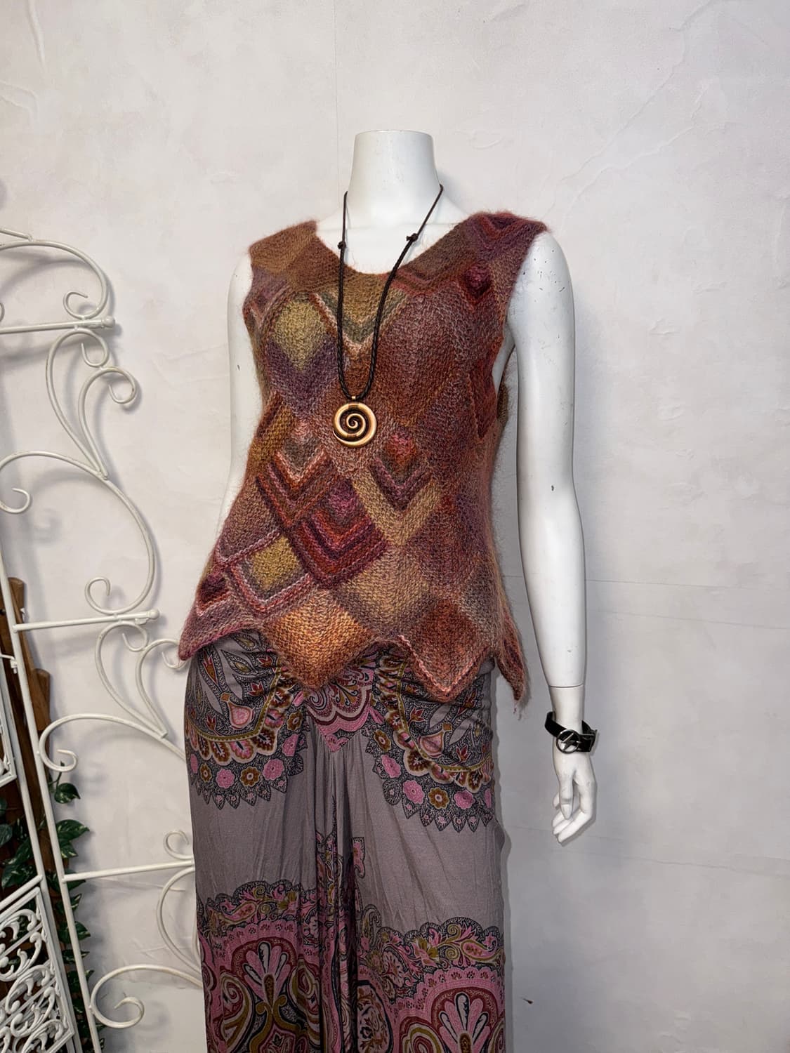Mixed pink brown bohemian mohair 슬리브리스 상품이미지2