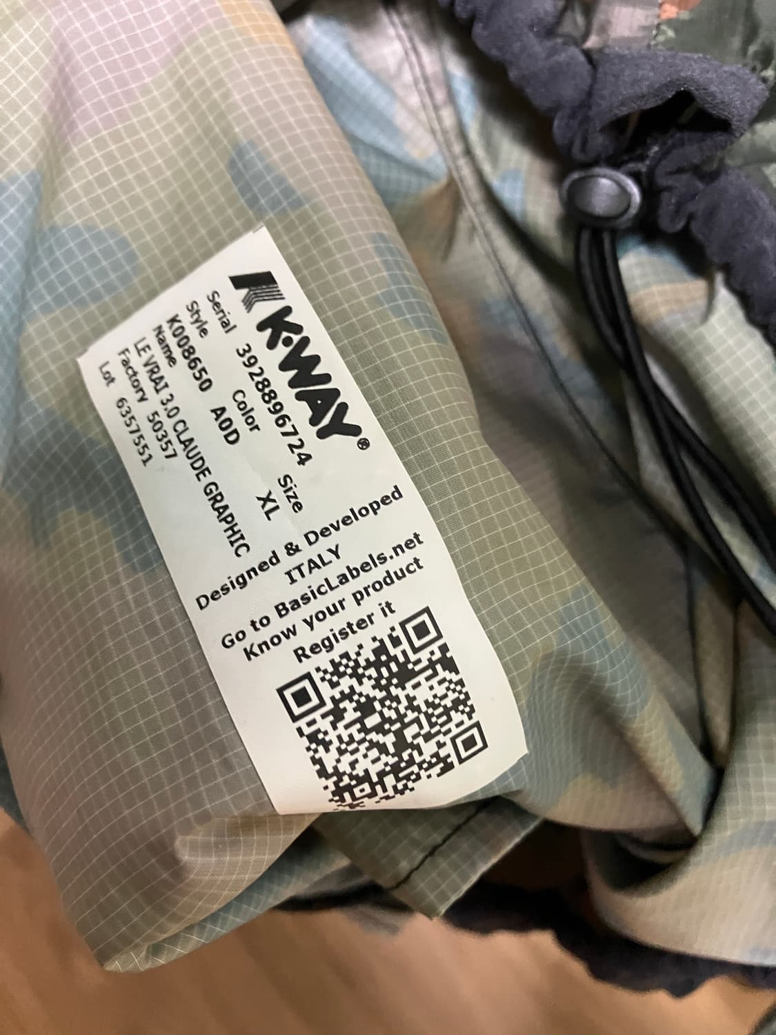 K-Way 까웨 밀리터리 카모 바람막이 XL 상품이미지5