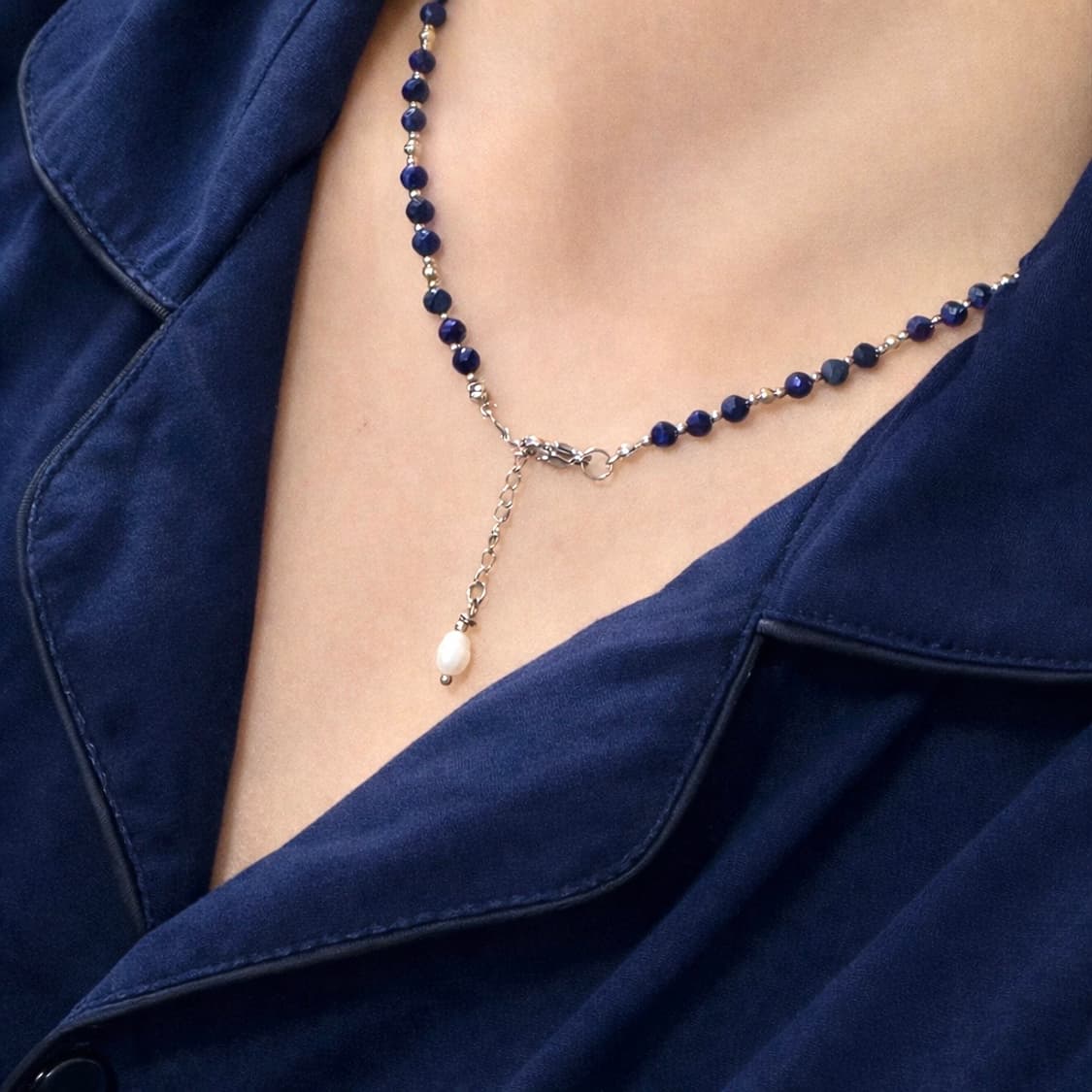 (핸드메이드) 천연석 라피스라줄리 천연담수진주 목걸이 상품이미지1