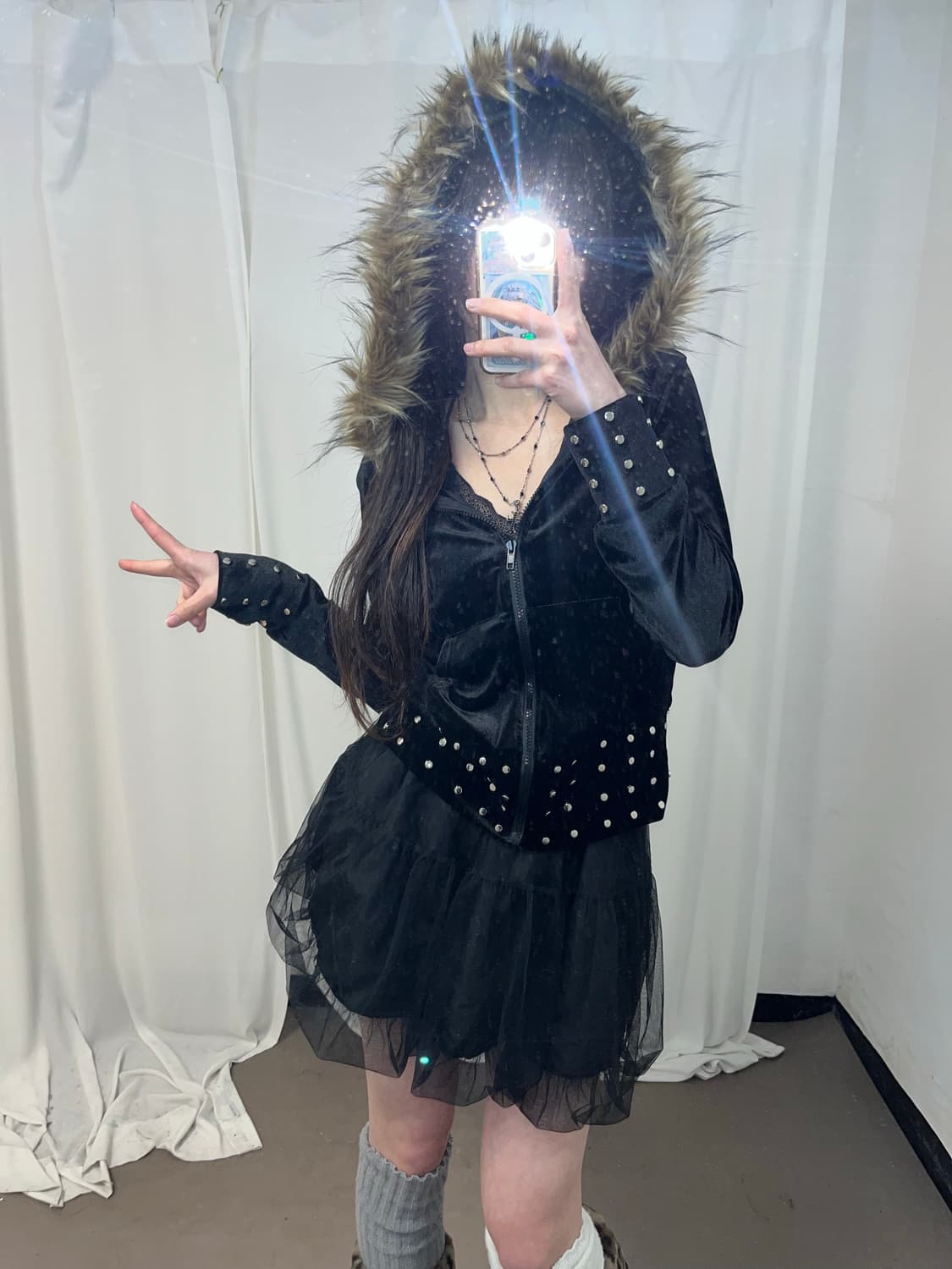 갸루st 울프죠 벨벳 후드집업  상품이미지1