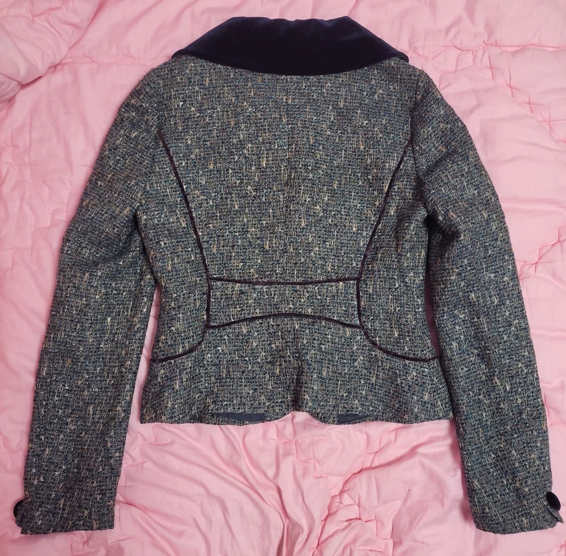 급처상태좋음!잇미샤 디올느낌 카라 벨벳 벨루아 글리터트위드자켓 레니본st 상품이미지4