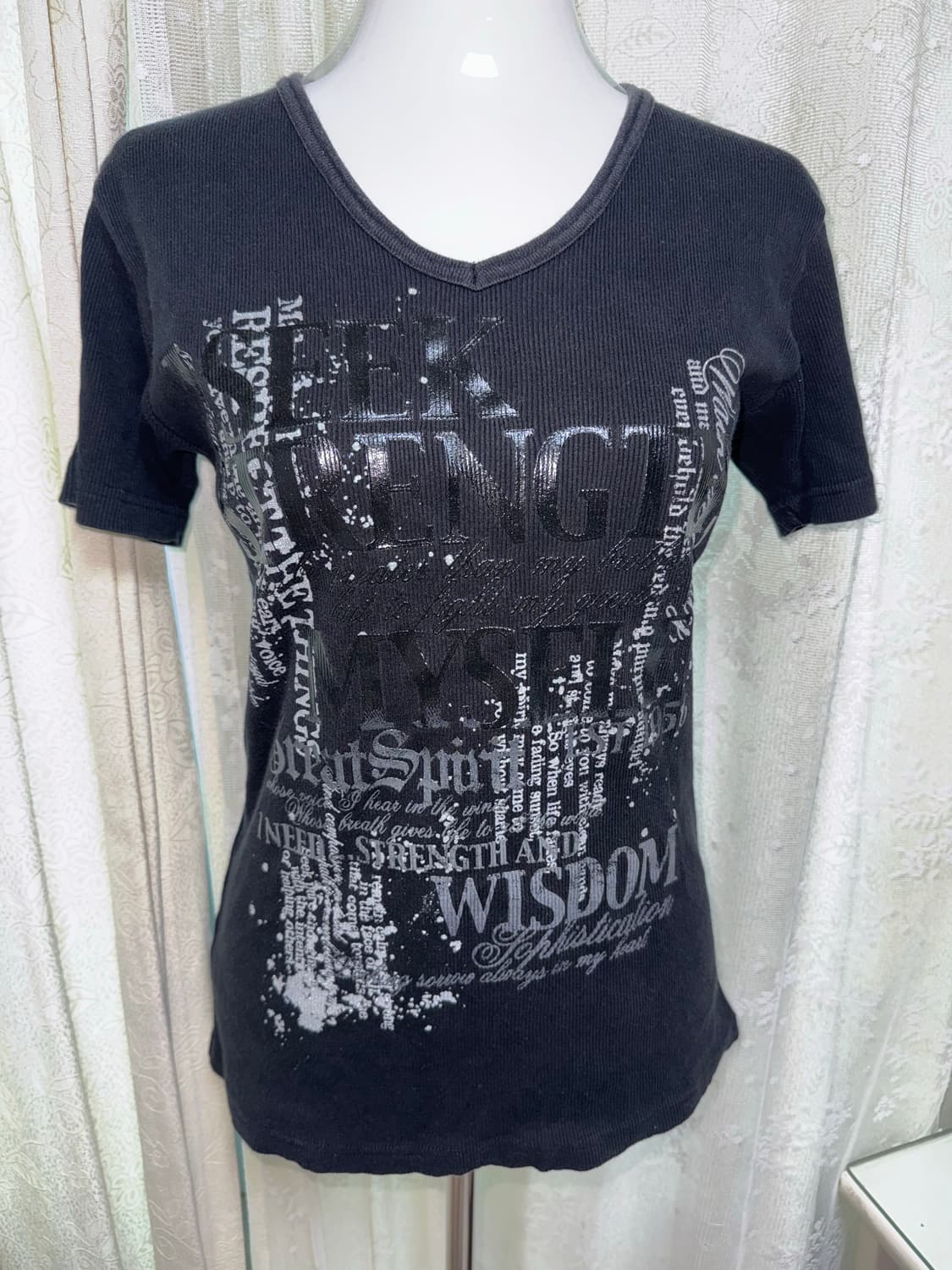 Vintage lettering gothic punk Vneck T 상품이미지2