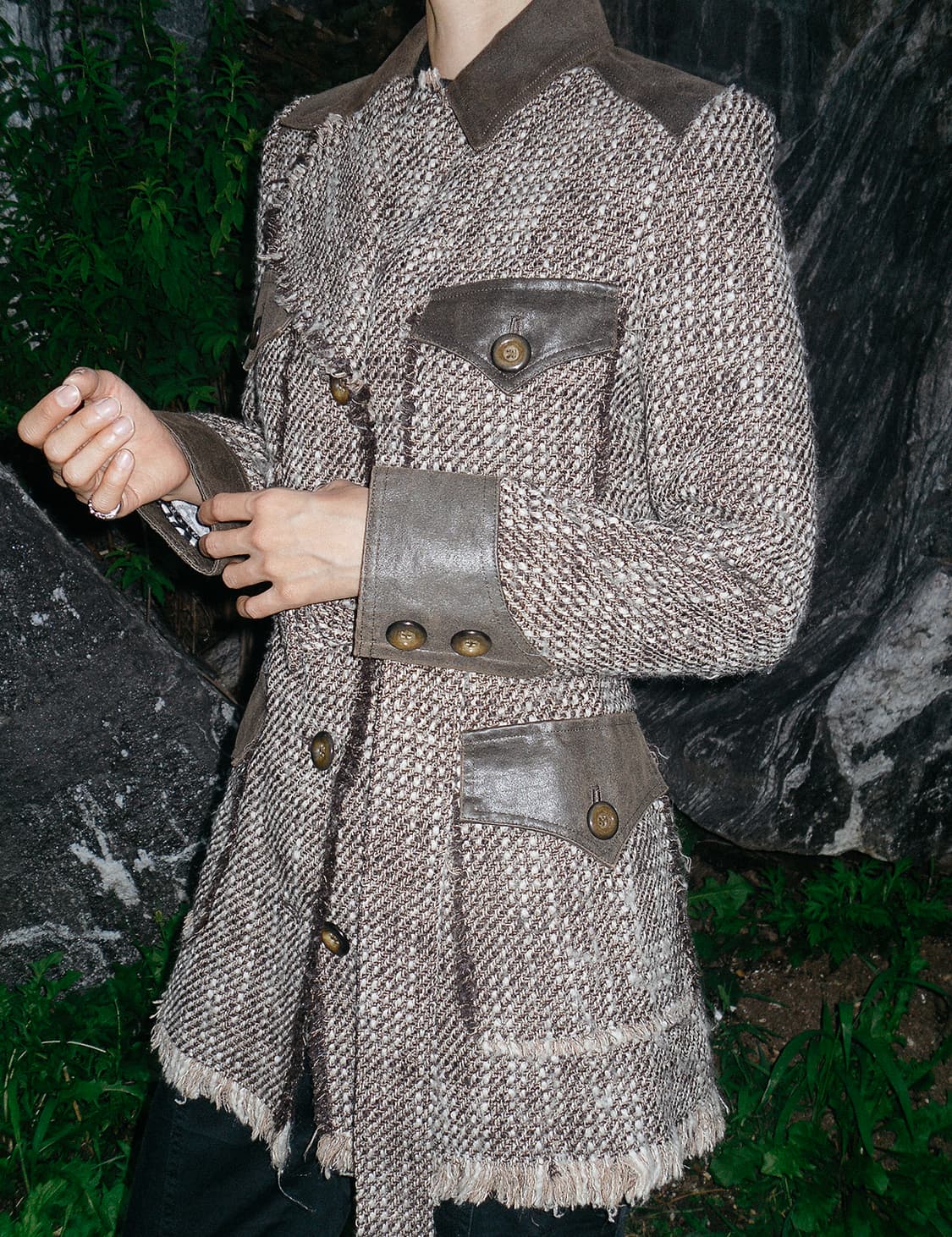 Tweed & Leather field Coat 상품이미지3
