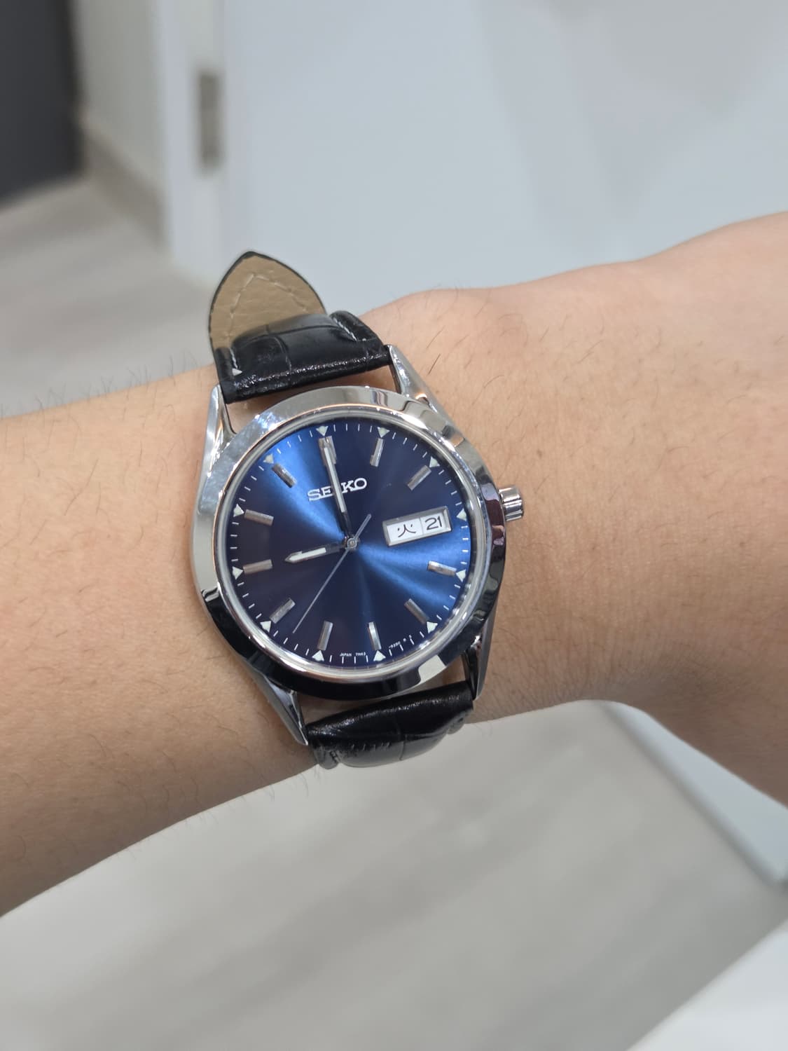 90s 빈티지 세이코 데이데이트 7N43-9080 청판 가죽 시계 상품이미지4