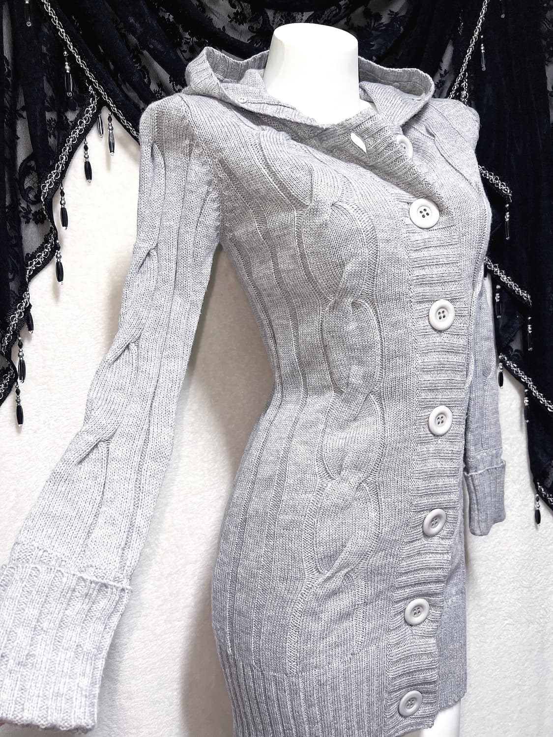 그레이 꽈배기 후드 니트원피스 가디건 로맨틱갸루 로걀 섹시 펑크 y2k 상품이미지7