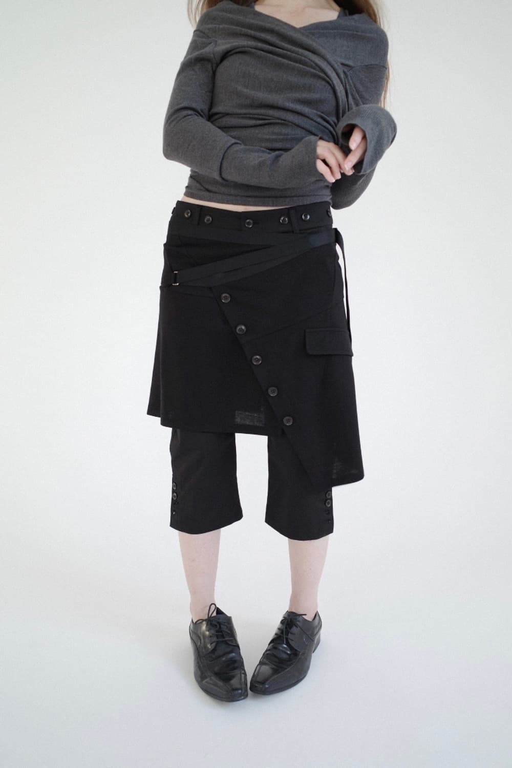 Layered button wrap skirt 상품이미지1