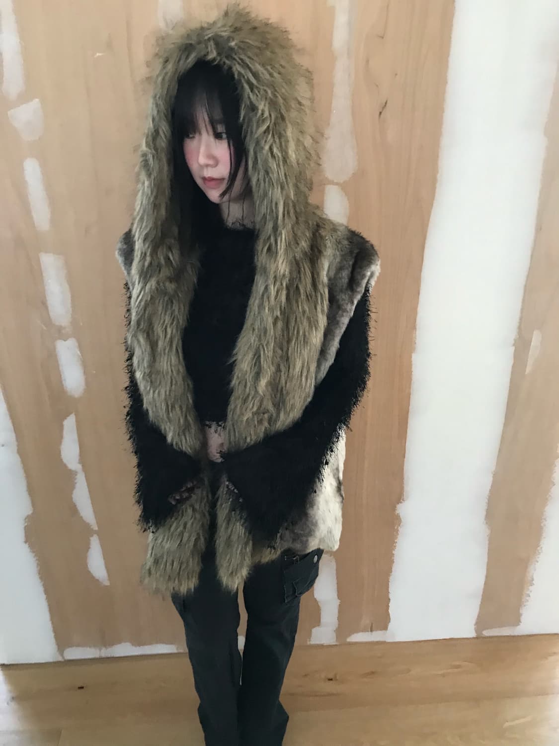 vintage fur hood vest 상품이미지6