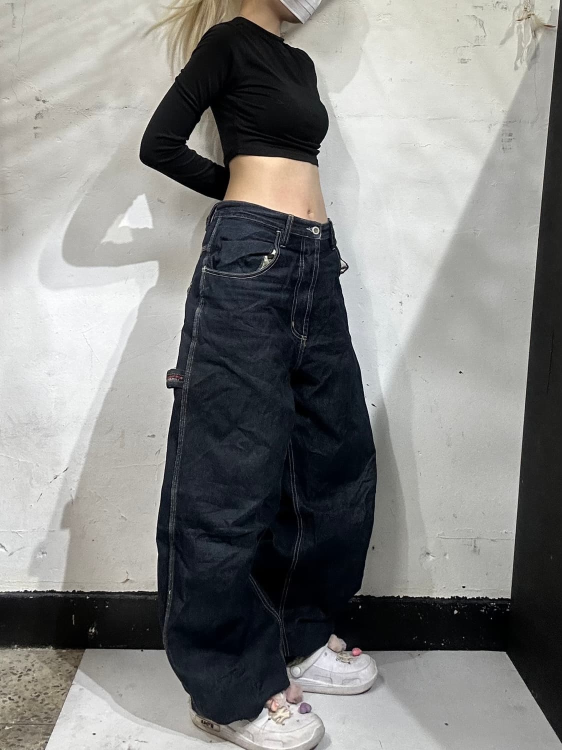 90s 빈티지 진청 힙합 올드스쿨 대대장 와이드 카펜터 데님 청바지 36 상품이미지1