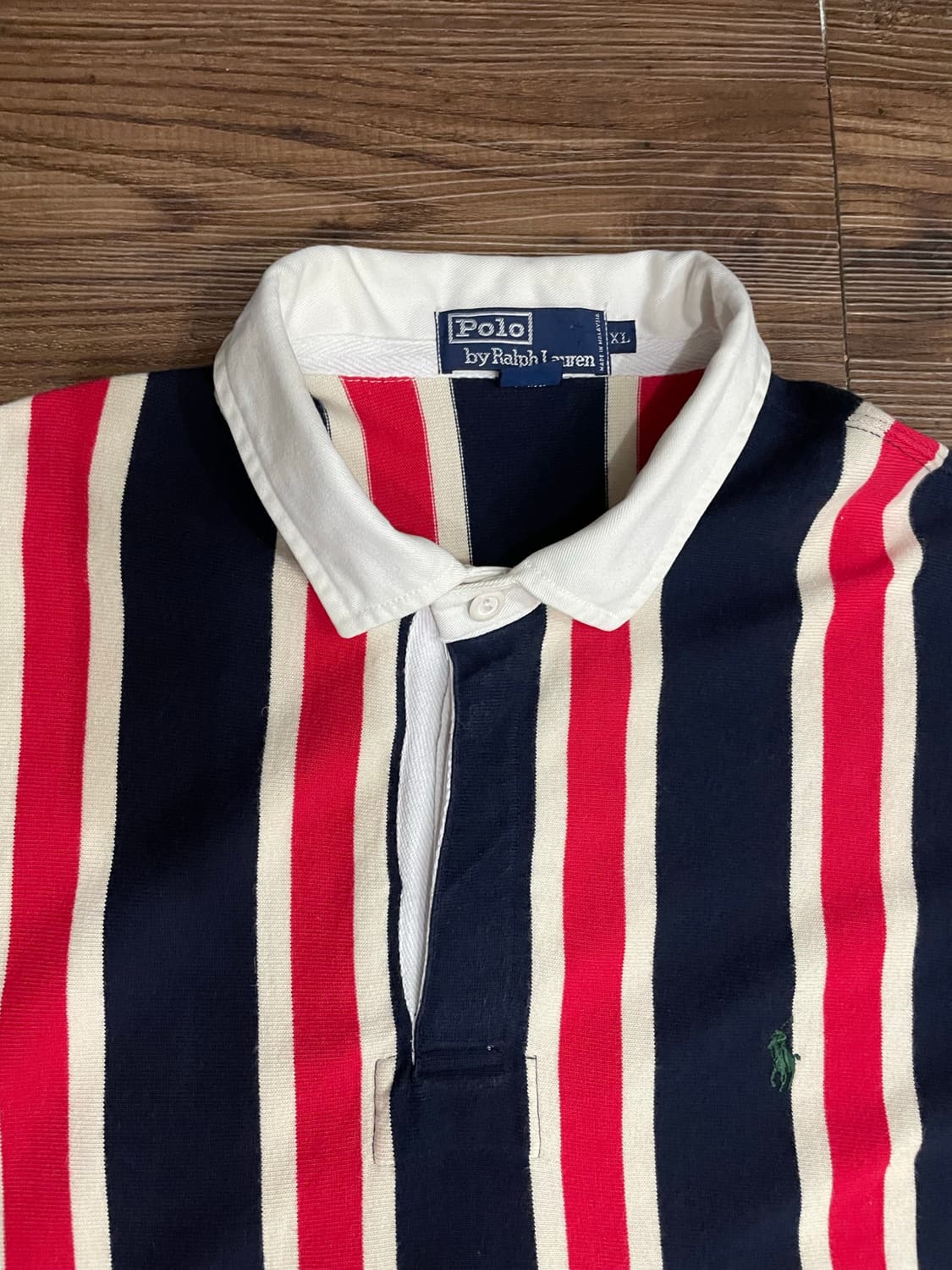90s~00s 폴로 랄프로렌 스트라이프 럭비티 레드 네이비 상품이미지2