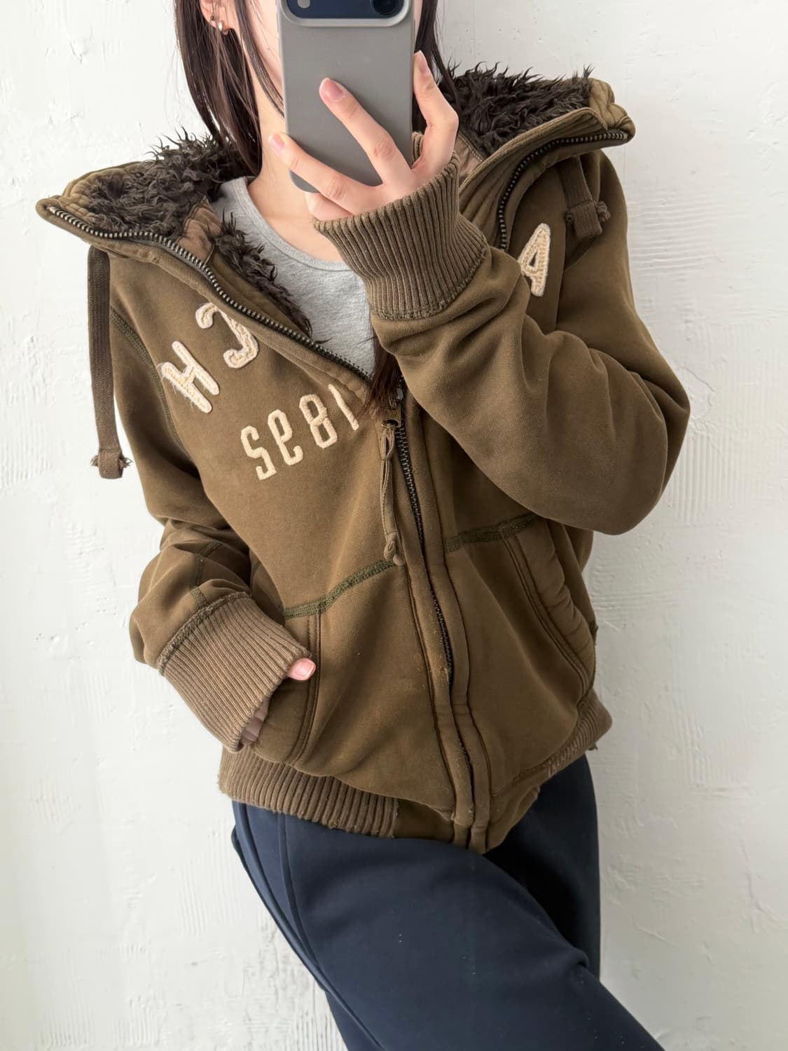 Abercrombie 아베크롬비 카키 브라운 울프조 후드집업 상품이미지1