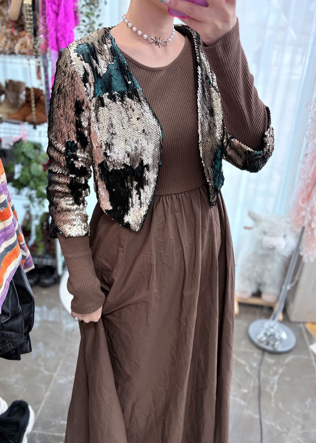 브라운 골지 롱 원피스 상품이미지4