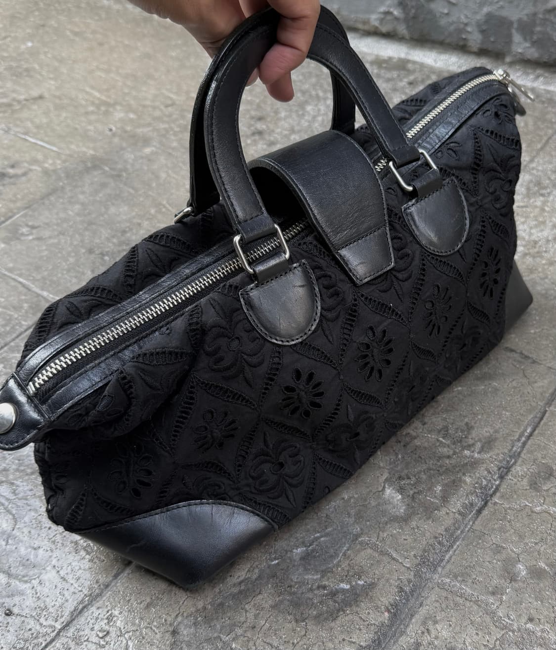 꼼데가르송 준야 와타나베 레이스 자수 레더 숄더 토트백 상품이미지3