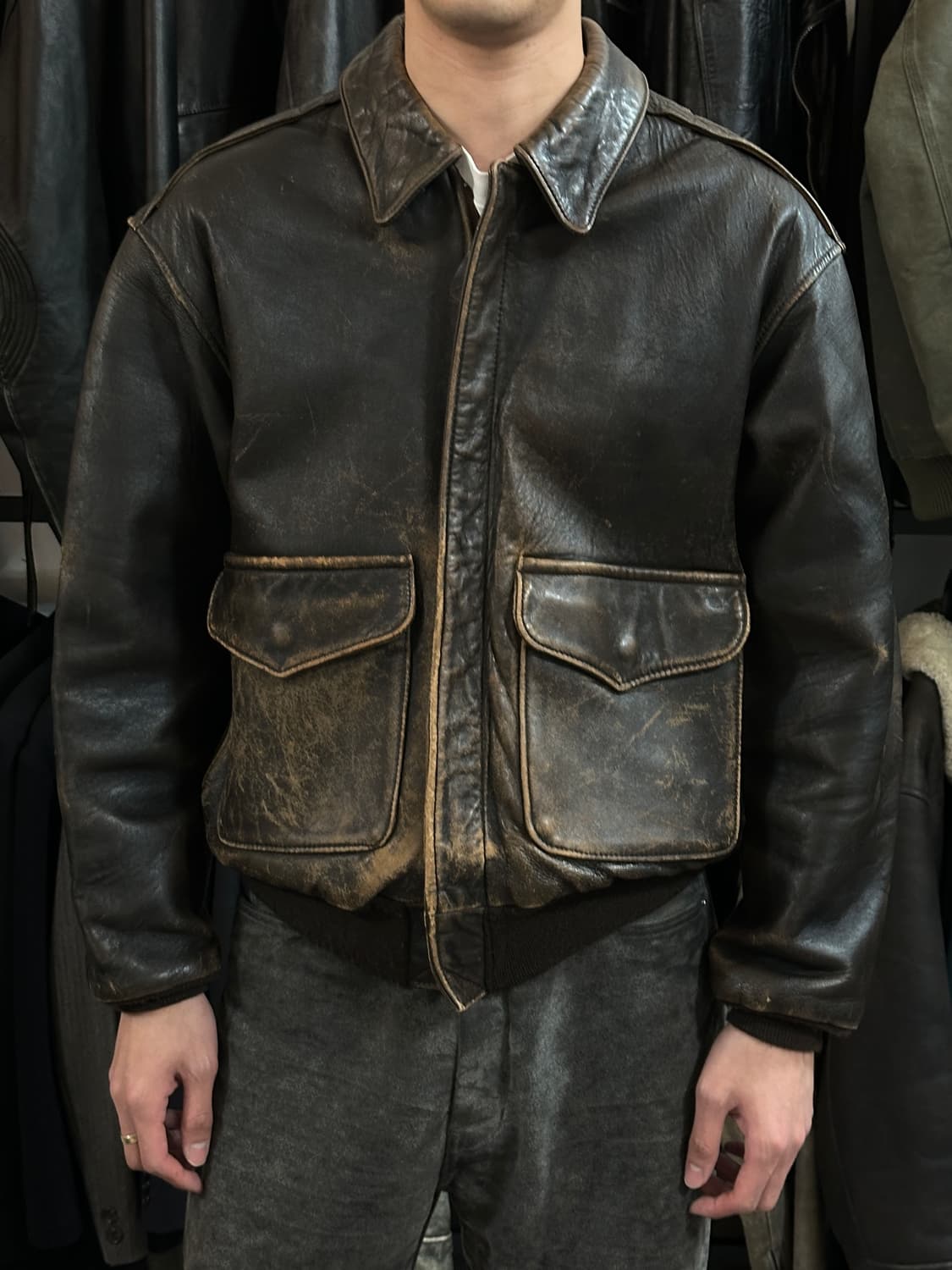 90's USA Made 아비렉스 A2 레더 봄버 자켓 상품이미지2