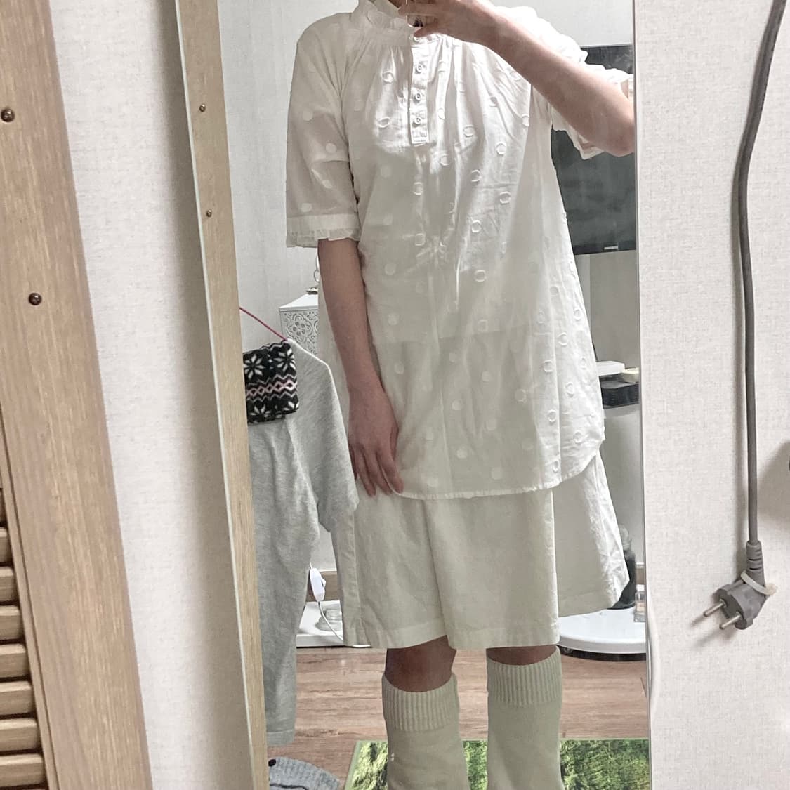 빈티지 엔젤코어 모리걸너드니혼진코이세이오 화이트레이스도트 반팔 블라우스 상품이미지1