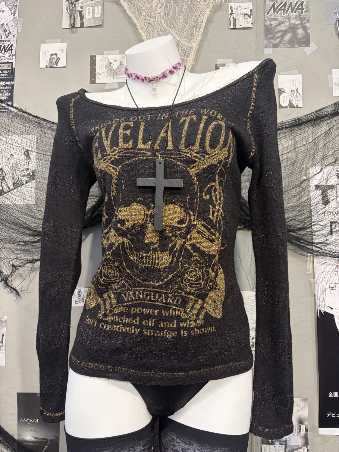 PUNK Glitter skull Stripe off-shoulder  상품이미지8