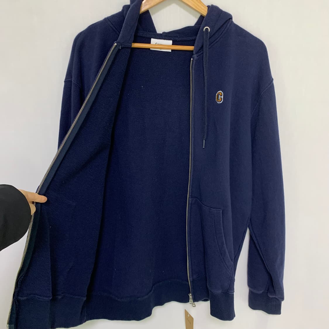 커버낫 로고 자수 베이직 후드집업 네이비 M 남녀공용 상품이미지2
