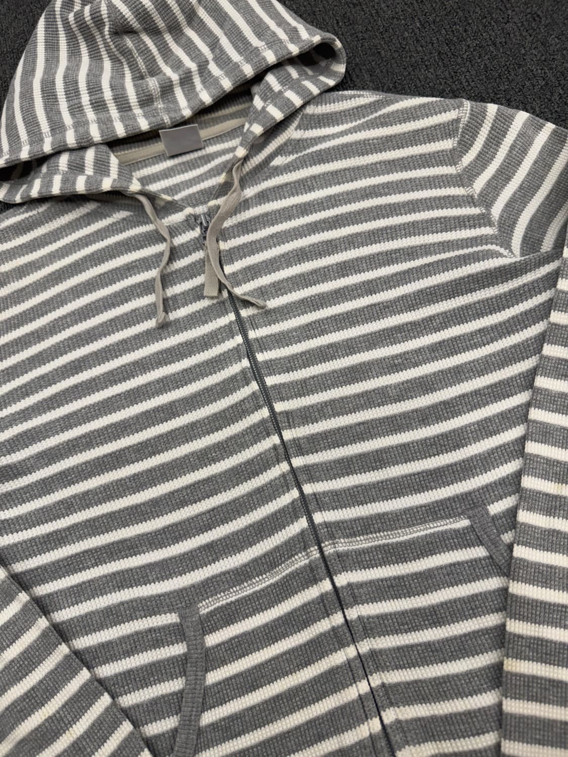 M)JPN 유니클로 빈티지 스트라이프 와플 후드 집업 상품이미지2