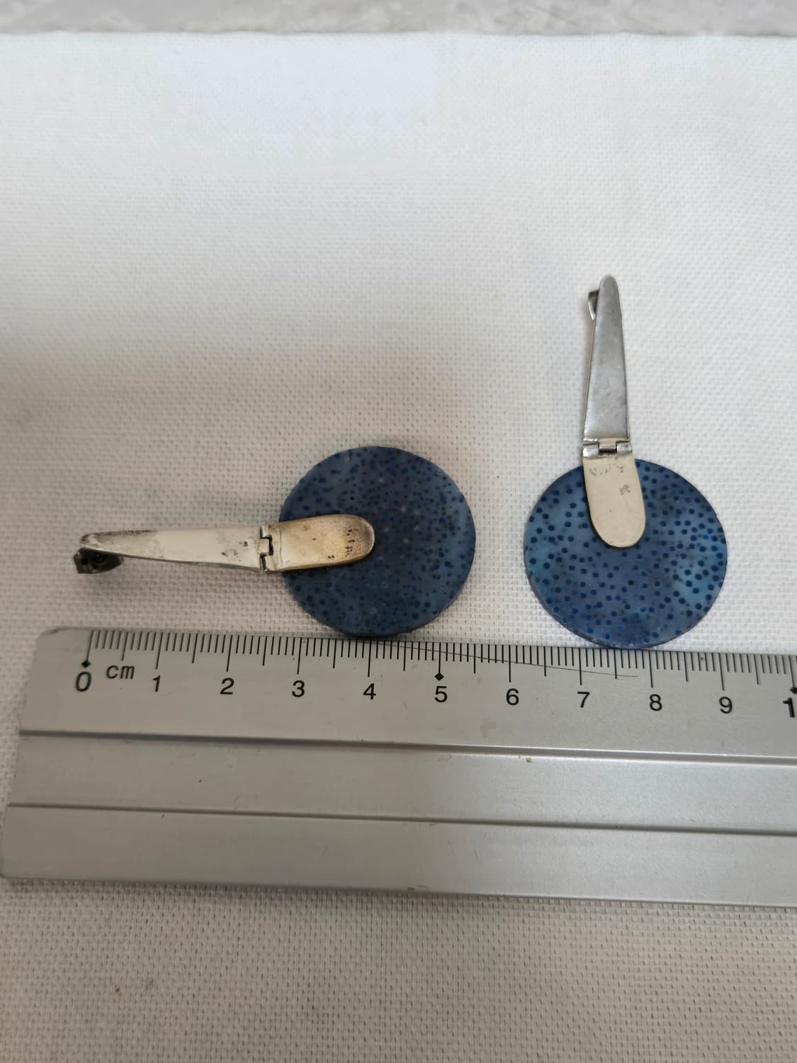 남미 빈티지 블루 스팟 염색 본 이어링 / 라운드 디스크 드롭 실버 상품이미지5